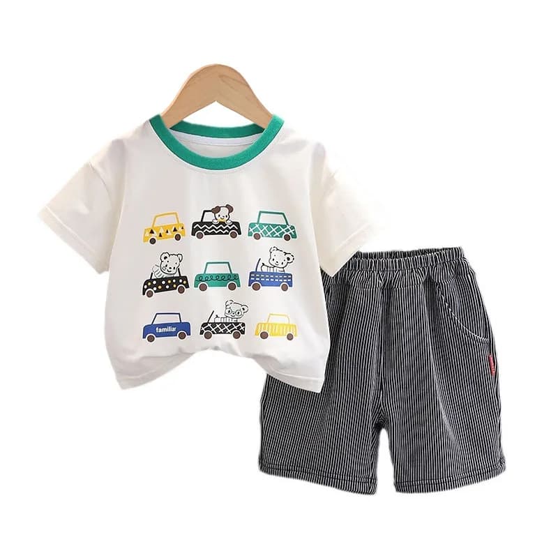 Fashion Baby Boy Clothes Toddler Summer Outfit for Boys 9 To 12 Months Cute Car Print Short Sleeve T-shirts and Shorts Kids Suit