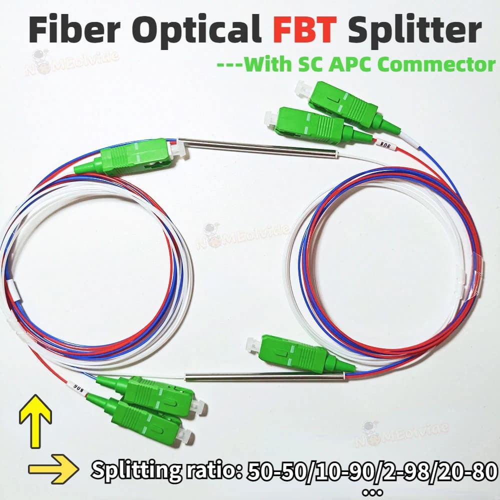 10pcs/lot SC/APC Fiber Optic FBT Splitter with Connector 1x2 0.9mm SC APC Unbalanced Coupler Single mode Optional Ratio Splitter
