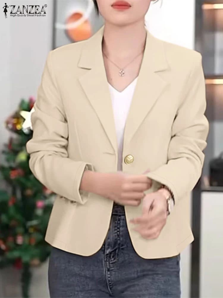 2024 ZANZEA Autumn Lapel Neck Long Sleeve Blazer Fashion Casual Solid Thin Coats Female Elegant Office Jackets OL Work Suits