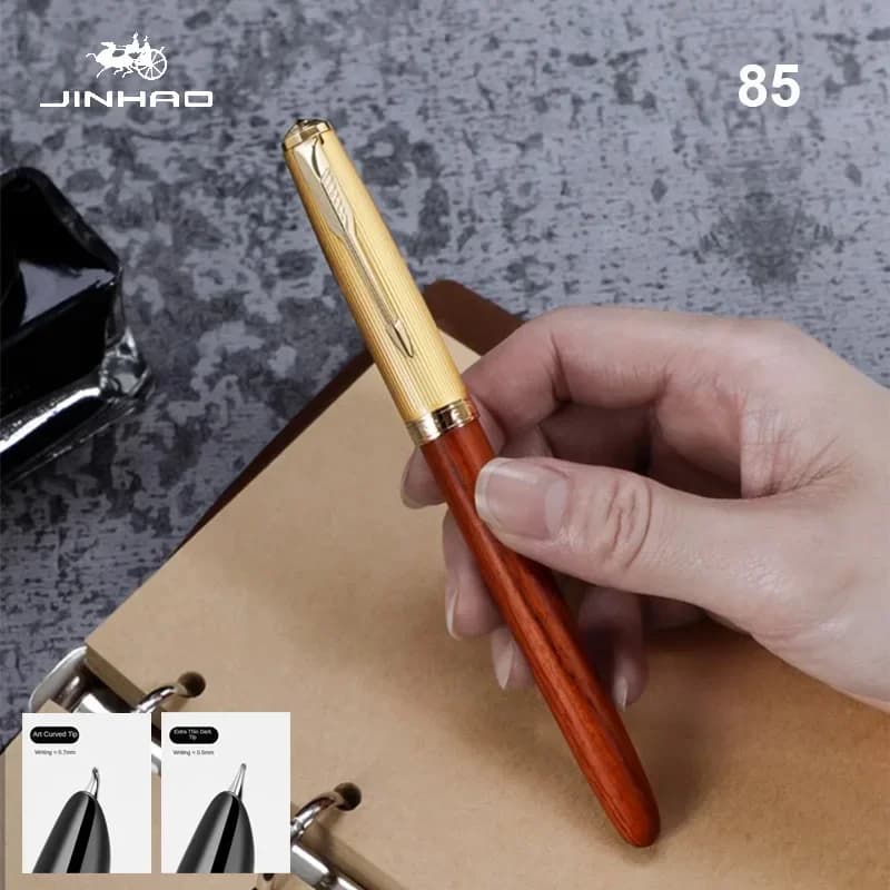 Jinhao 85 Fountain Pen Arrow Clip Wood / Copper Material Gold Luxury Pens Fine Nib Writing Office School Supplies Stationery