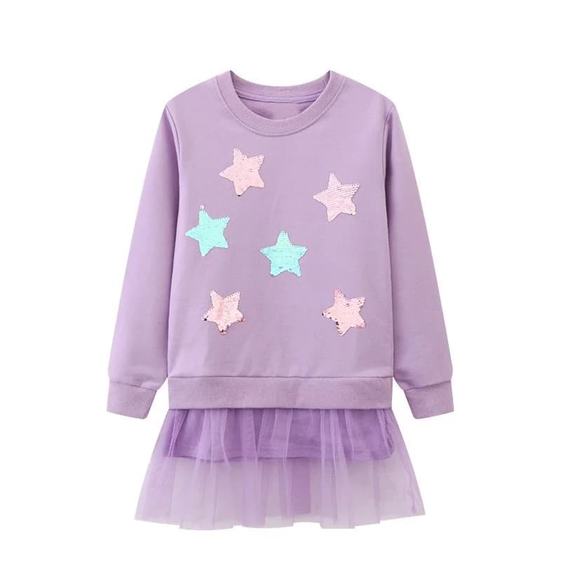 Jumping Meters Stars Beading Children's Girls Dresses Long Sleeve Cartoon Baby Clothes Princess Girls Frock Costume