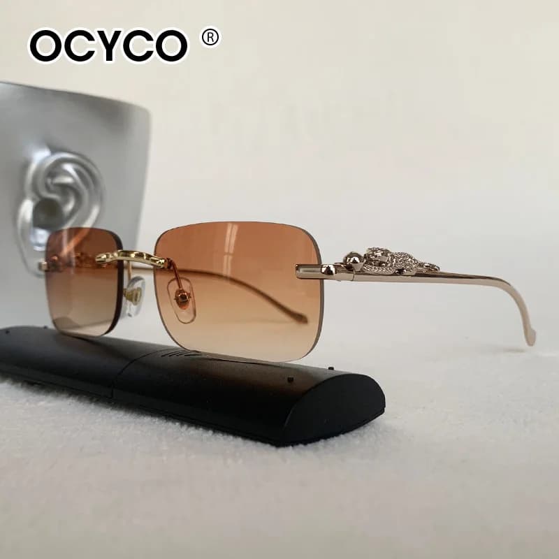 2025 New Fashion Metal Leopard Rimless Sunglasses Men Women Punk Gradient Ocean Film Shades UV400