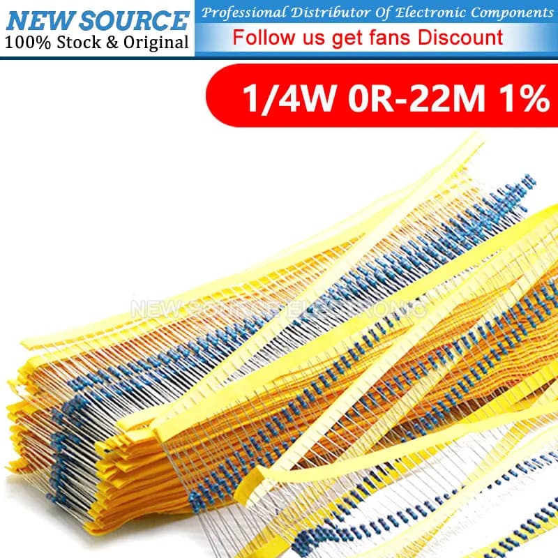 100pcs 1/4W 0R-22M 1% Metal Film Resistor 0.25W 0 2.2 10 100 150 220 270 330 470 1K 2.2K 4.7K 10K 47K 100K 470K 1M 10M 20M Ohm