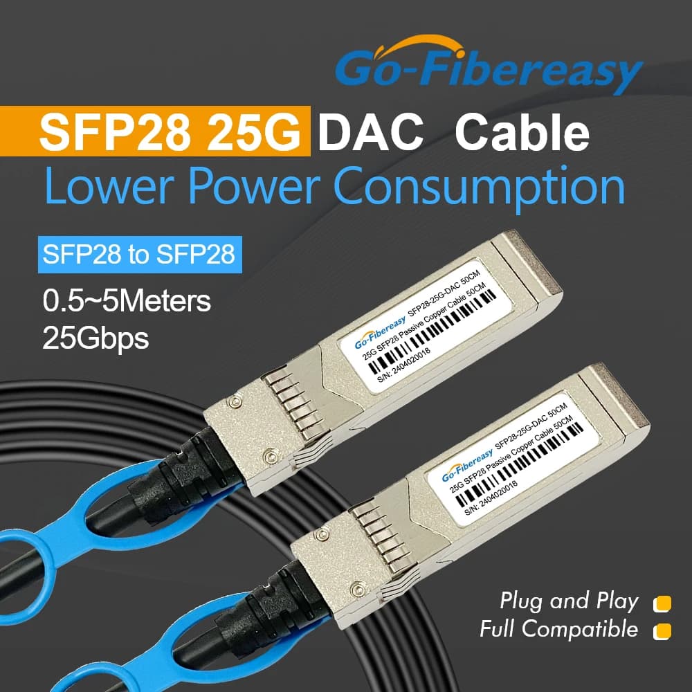 25Gb DAC Cable Twinax Cable SFP28 to SFP28 0.5m,1/2/3m SFP Direct Attach Copper Compatible with Cisco/Mikrotik Ethernet Switch