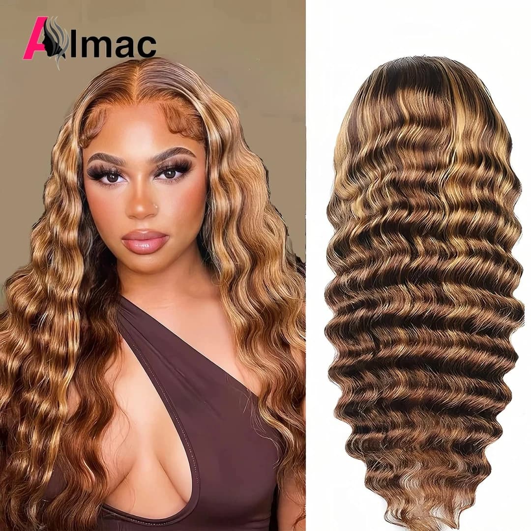 34Inch Highlight Loose Deep Wave Curly Human Hair Wigs 200% Density 13x4 Lace Frontal Human Hair Red Color Wig With Baby Hair
