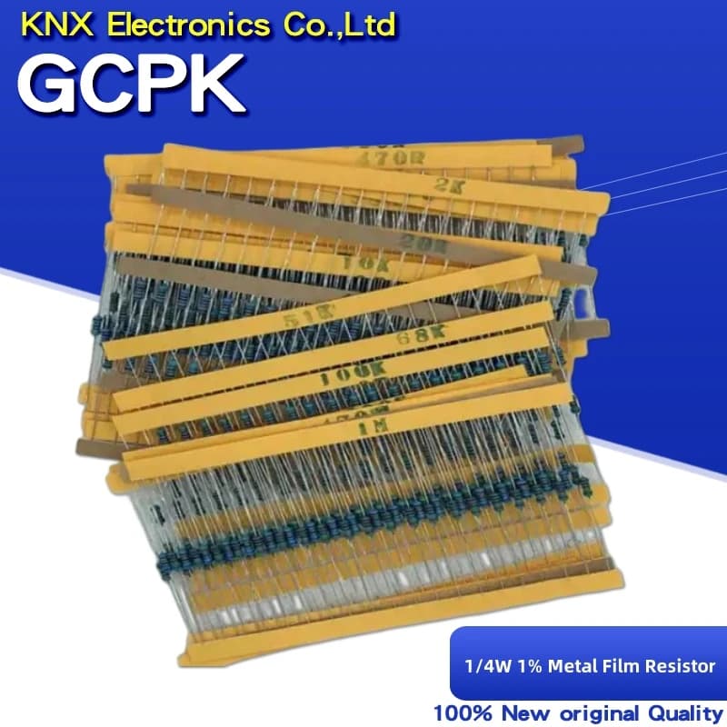 600pcs/set 30Kinds 1/4W Resistance 1% Metal Film Resistor Pack Assorted Kit 1K 10K 100K 220ohm 1M Resistors 300pcs/set