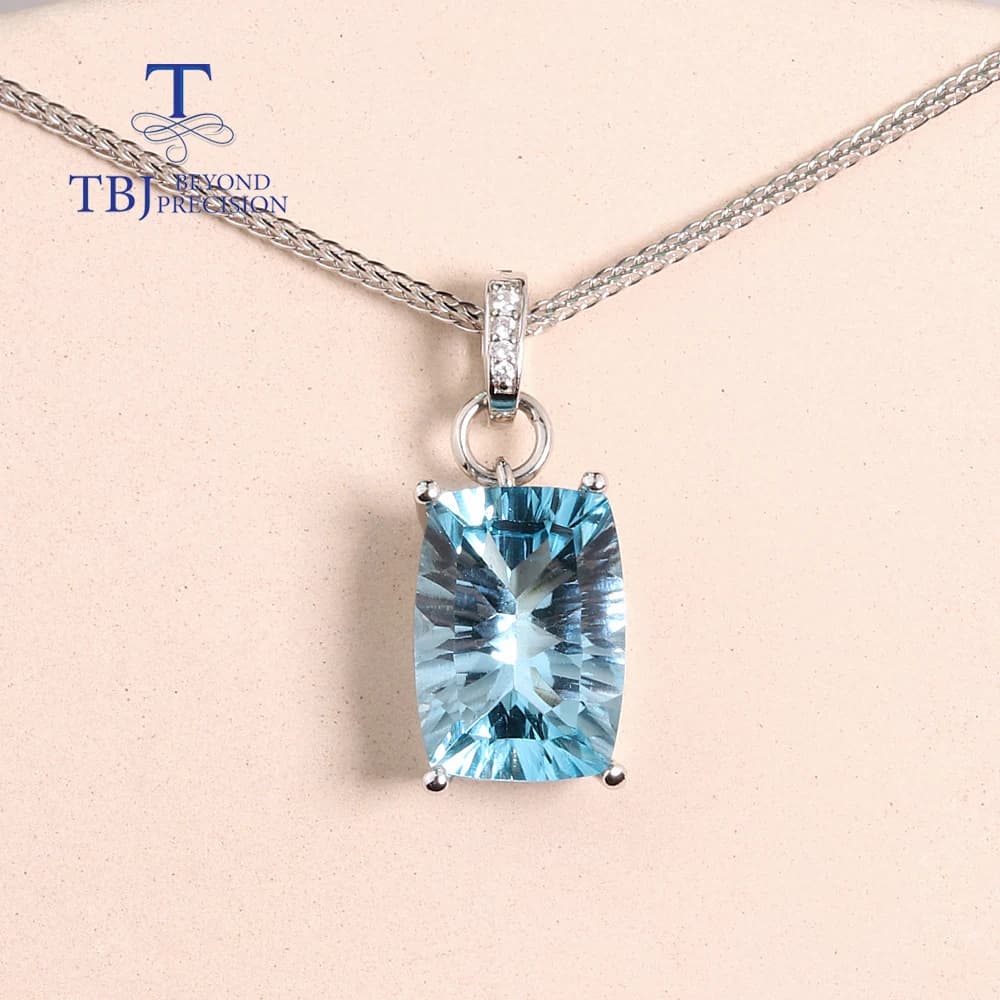 Simple design natural sky blue Topaz necklace women's 925 sterling silver fine jewelry daily wear