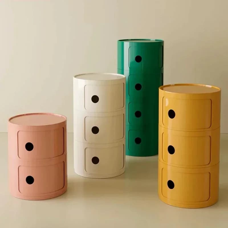 Round Multi-layer Bedside Table Simple Modern Creative Plastic Storage Cabinet Small Side Cabinet Living Room Storage Cabinet
