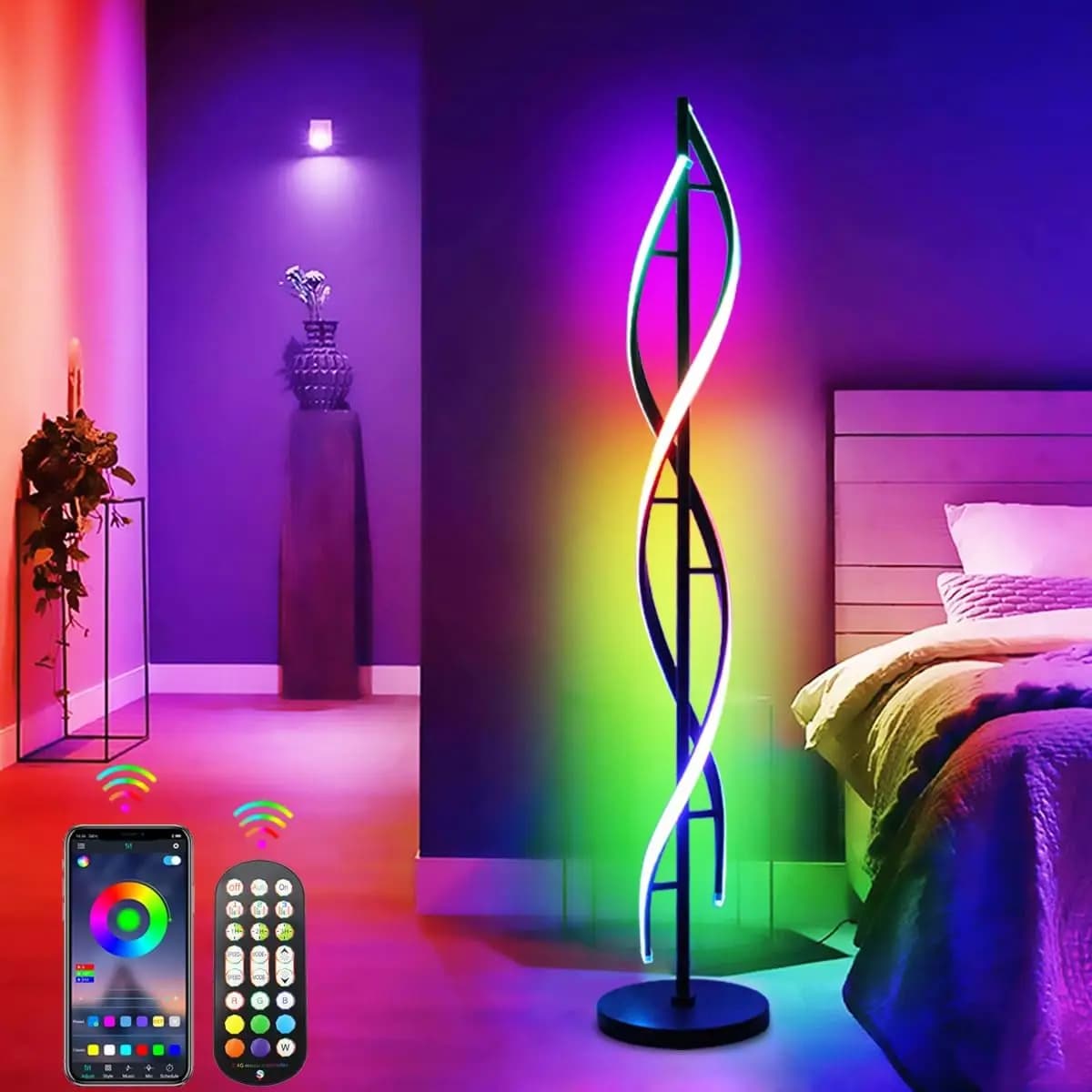 Spiral Floor Lamp, Unique LED Corner Lamp Standing Lamp with Remote Control, Color Changing Mood Lighting f