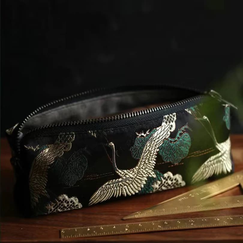 Retro Pencil Case Kawaii Stationery Kalemlik Pencilcase Embroidery Pen Case Golden Thread Trousse School Supplies Pencils Case