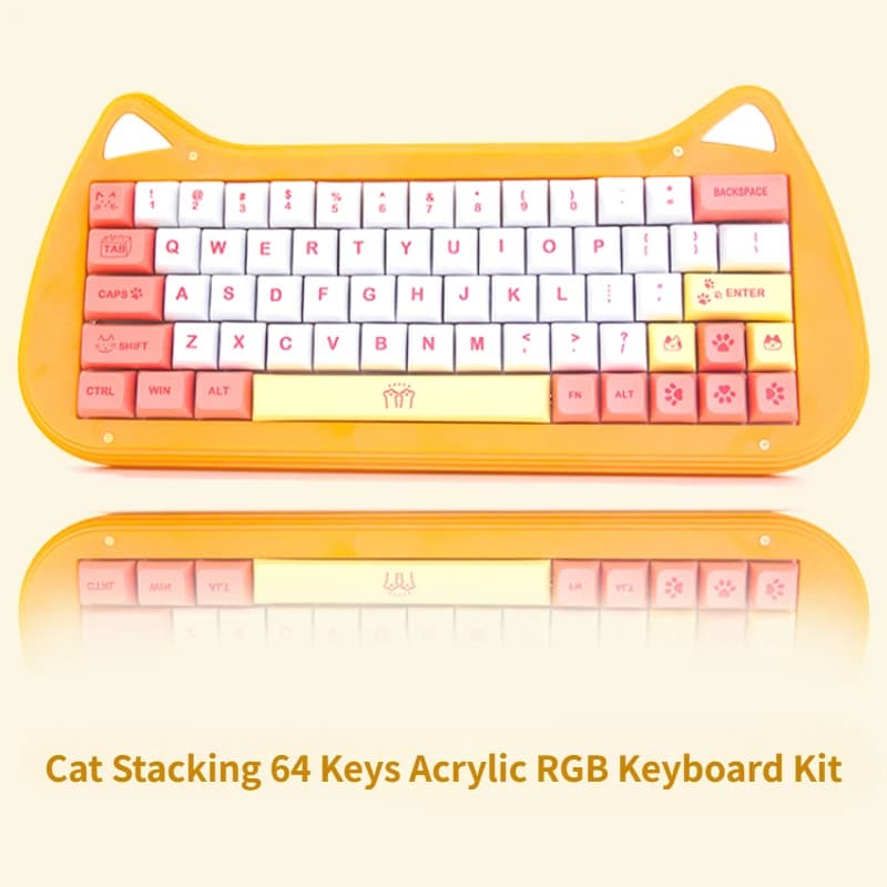 MiFuny Cute Cat Ear Dual-mode Mechanical Keyboard Kit 64key Acrylic RGB Stacking Hot Swap Custom Girl Gaming Keyboard Accessory