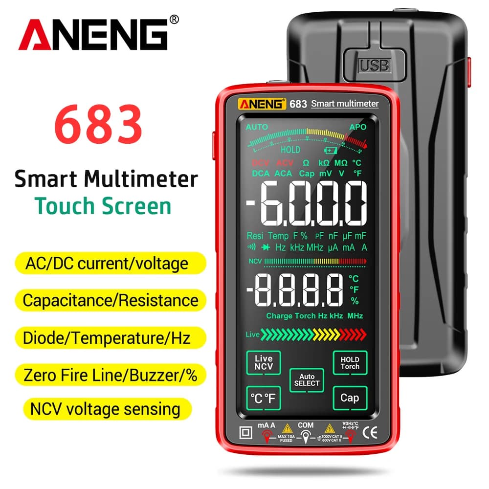 ANENG 683 Smart Digital Multimeter Touch Screen 6000 Counts AC/DC Ammeter Voltmeter Rechargeable Ohm Diode NCV Multimeter Tester