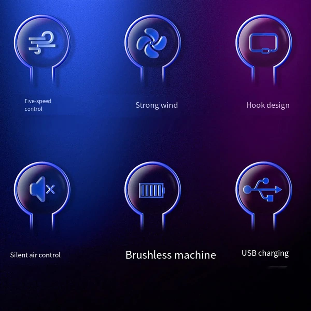 Handheld Fan Cooler Portable Mini USB Charging Fan Desk Dormitory 5 Speeds Adjustable Rechargeable Fan,Blue