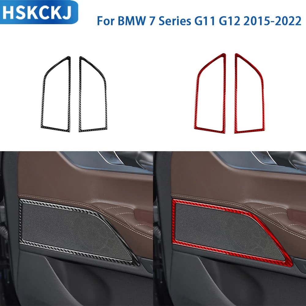 For BMW 7 Series G11 G12 2015-2022 Accessories Real Soft Carbon Fiber Car Interior Door Horn Frame Cover Trim Sticker