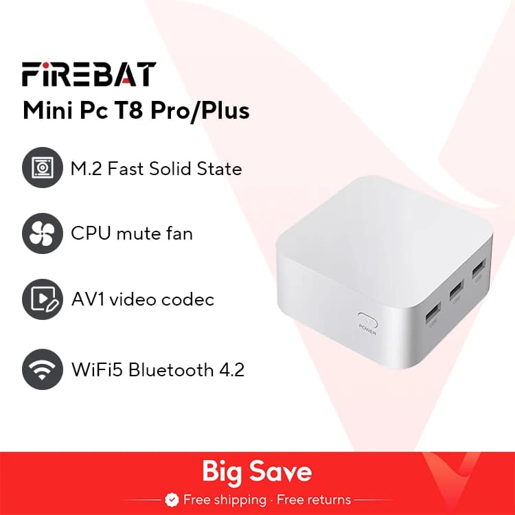 FIREBAT T8 Pro Plus Mini PC Intel Celeron N5095 N100 Desktop Gaming Computer 8GB 16GB 256GB 512GB DDR4 DDR5 WIFI5 BT4.2