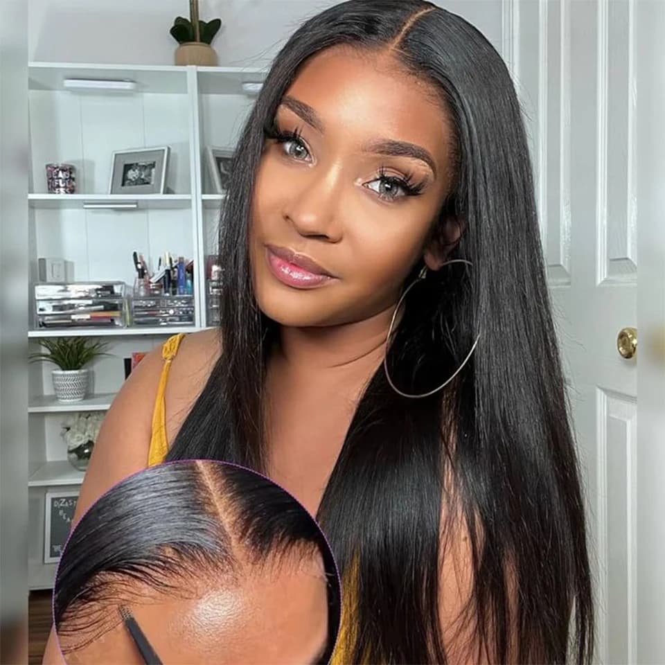 4x4 Pre Cut Lace Wear And Go Straight Glueless Wigs Human Hair Ready To Wear Preplucked 13X4 Straight Lace Front Wigs Density180