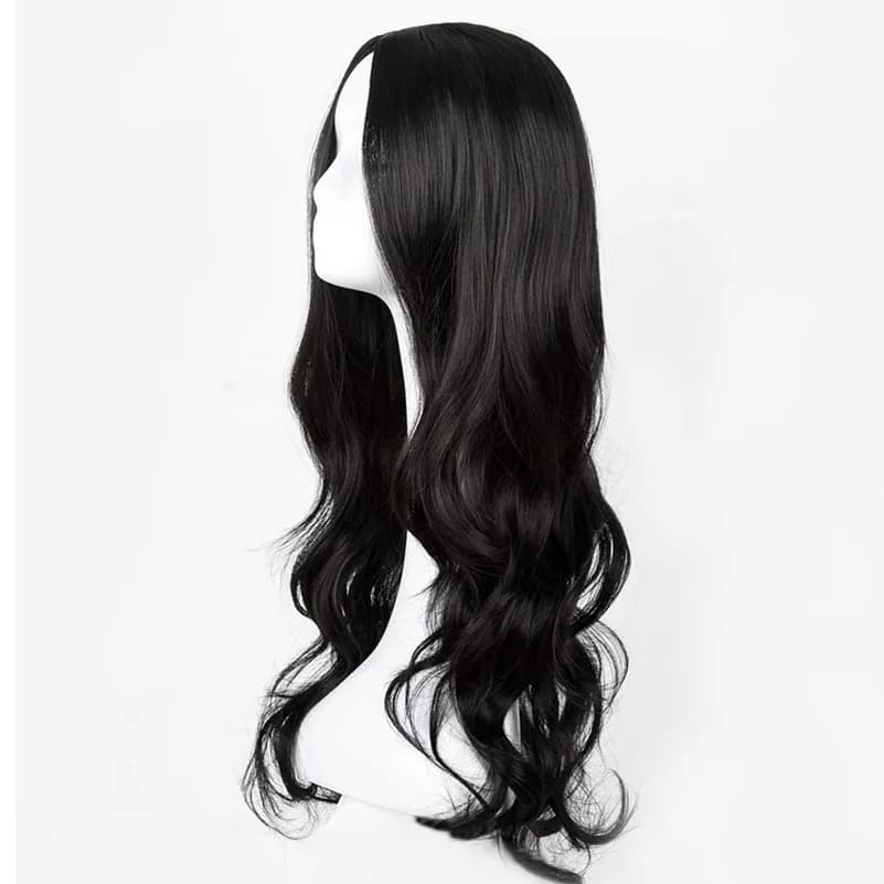 Black Wig Fei-Show Synthetic Heat Resistant Fiber Long Curly Middle Line Hair Costume Cosplay Halloween Carnivel Women Hairpiece