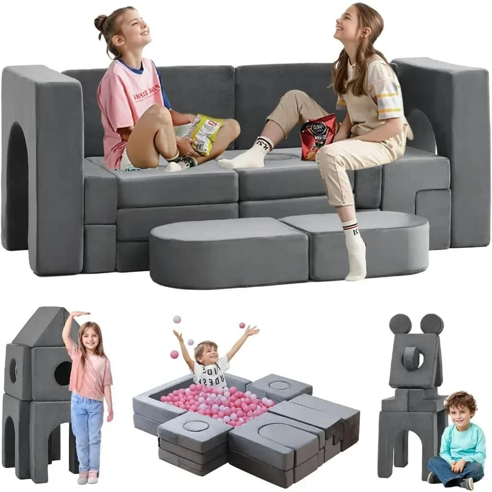 22 pieces of modular children's game sofa, 1000+DIY children's creative game room furniture, convertible foam and floor mat