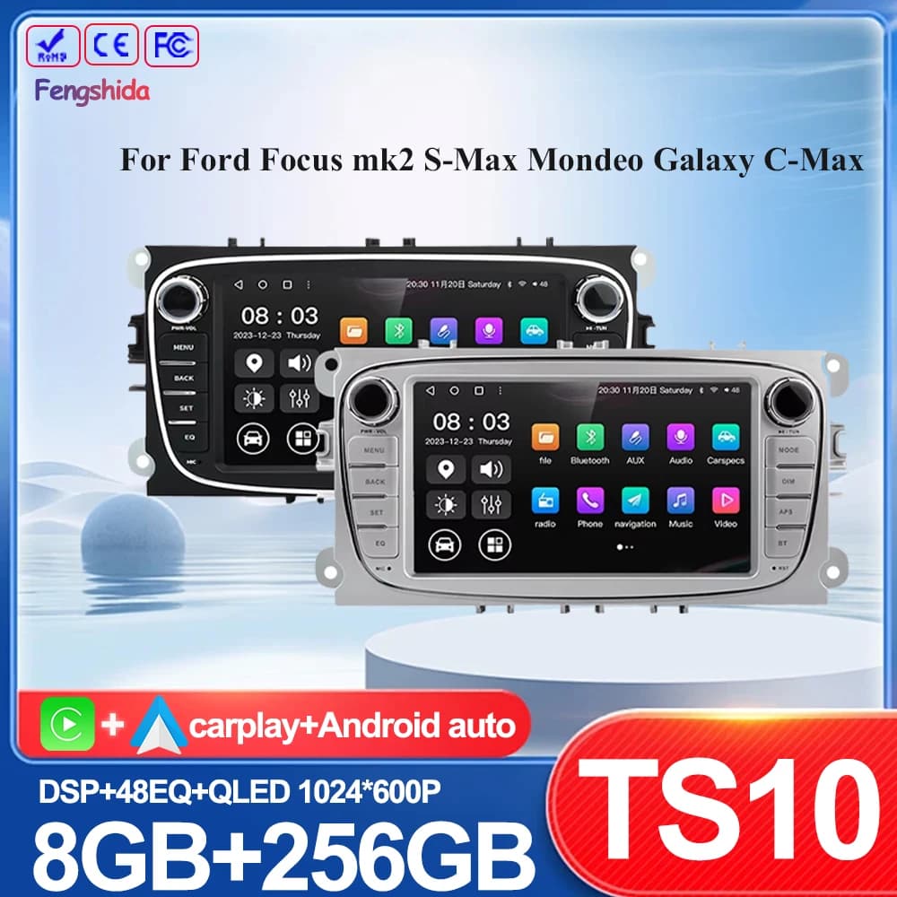 Car Radio Android 13 For Ford Focus mk2 S-Max Mondeo Galaxy C-Max Multimedia Navigation GPS Wireless Carplay Auto Head Unit