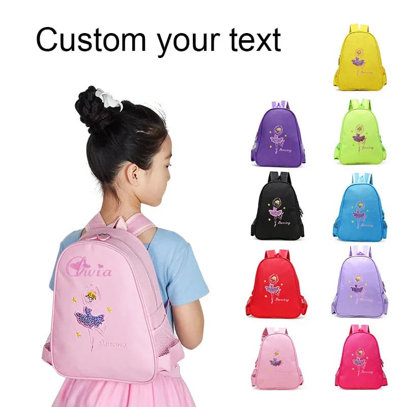 Personalised Embroidery Ballerina Bag,Custom Your Text Nylon Dance Backpack Bag for Girls,Simple& Large-capacity Children's Bag