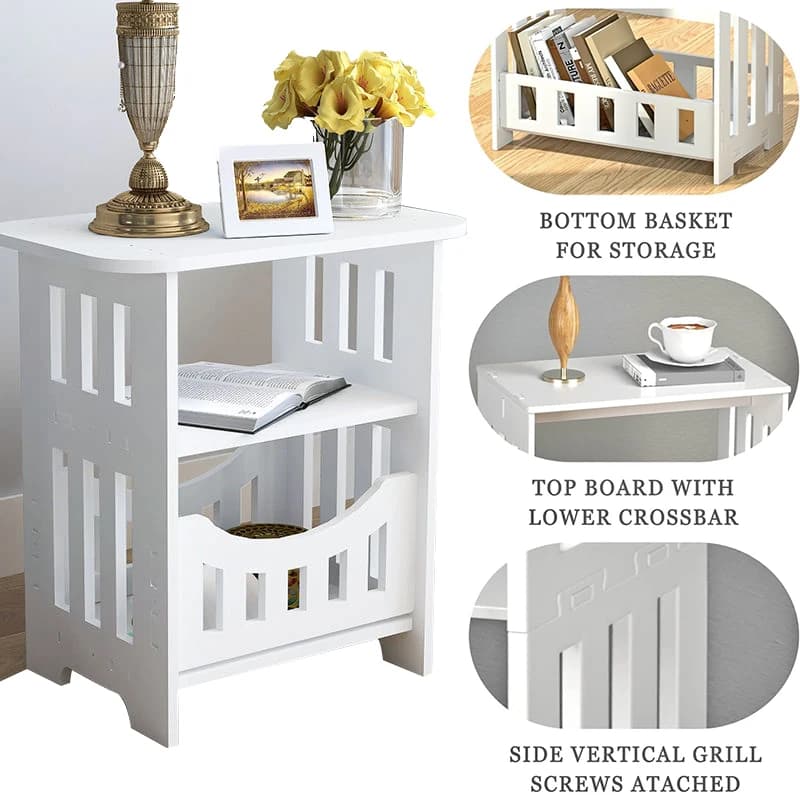 Bedside Table Bedroom Locker Plastic Double-Layers Bedside Cabinet Bookshelf Sundries Storage Rack Living Room Mini Night Table