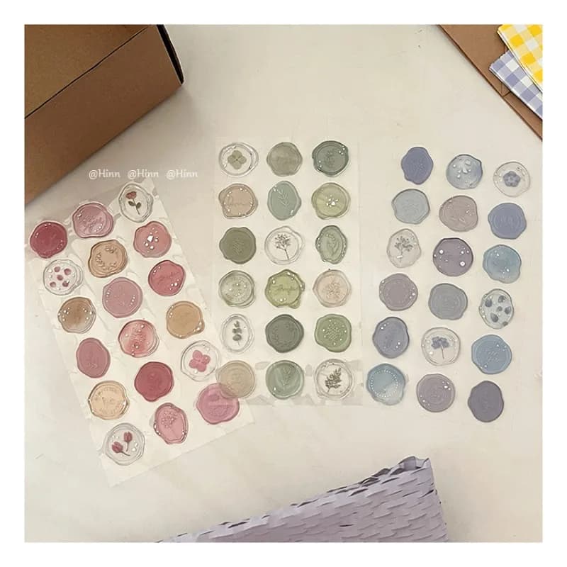 18piece/set Retro Wax Stamp Seal Sticker Vintage European Style Floral Envelope Seal Sticker DIY Decor Stereo Scrapbook Sticker