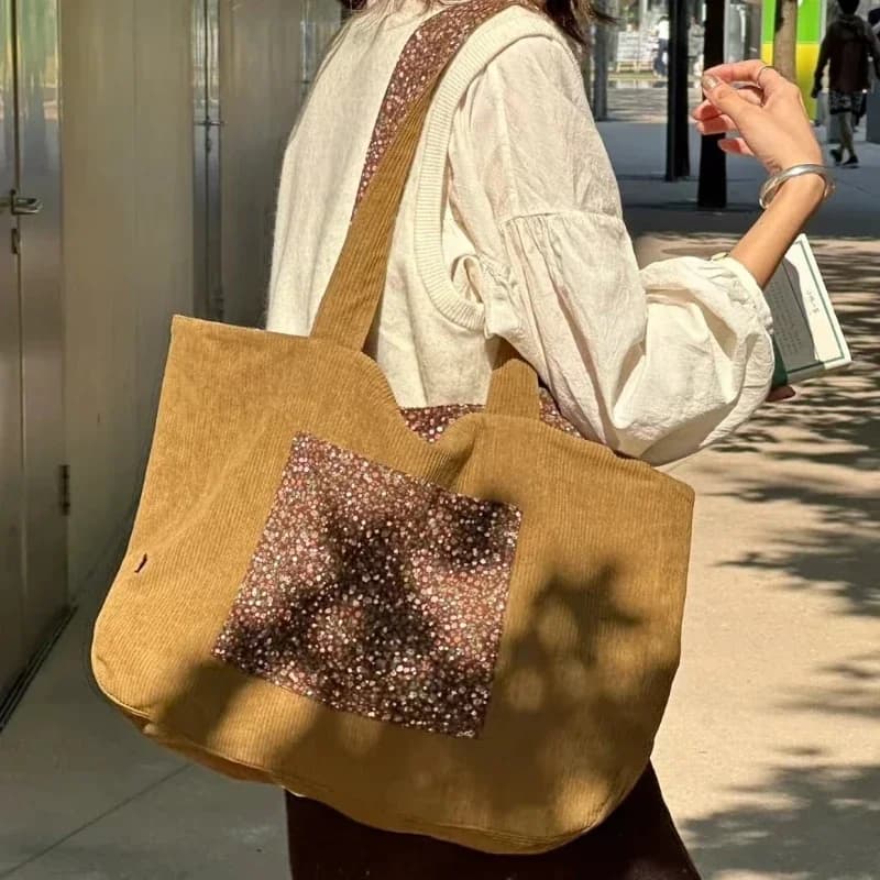 Retro Corduroy Cloth Bag Double-sided Lightweight Tote Bag for Women Shopping Bags Designer Bag Women Handbag Bolsos De Mujer