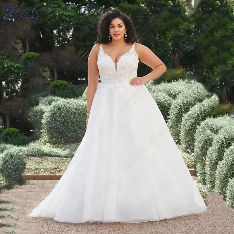 LAYOUT NICEB Wedding Dresses For Woman Plus Size Elegant V Neck Sleeveless Backless Bridal Gowns A Line Vestidos Novias Boda
