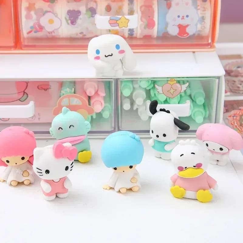 12pcs Sanrio Cute Eraser Kawaii Hello Kitty Detachable Assembly Gift Box Eraser Student Holiday Prizes Small Gifts Wholesale