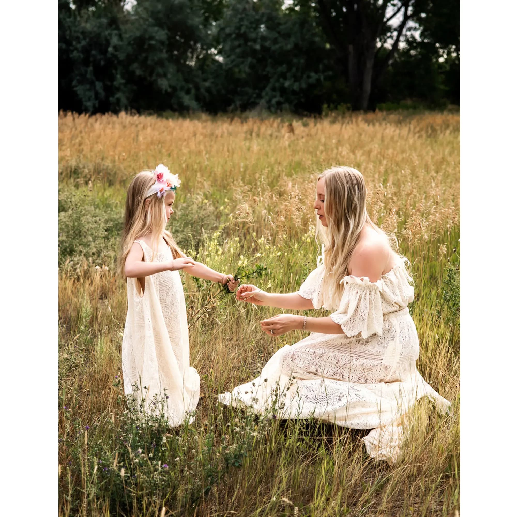 Don&Judy Bohemian Mommy&Me Robe Set Mother And Daughter Floor Length Floral Lace Little Girls Maternity Family Photography Dress