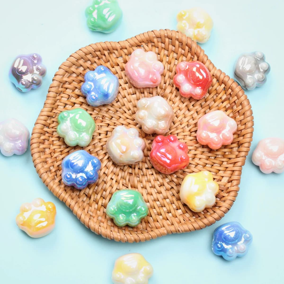 10pcs 19*16mm UV Dazzle Two-color Cat Paw Loose Beads DIY Jewelry Accessories Bracelet Necklace Phone Chain Making