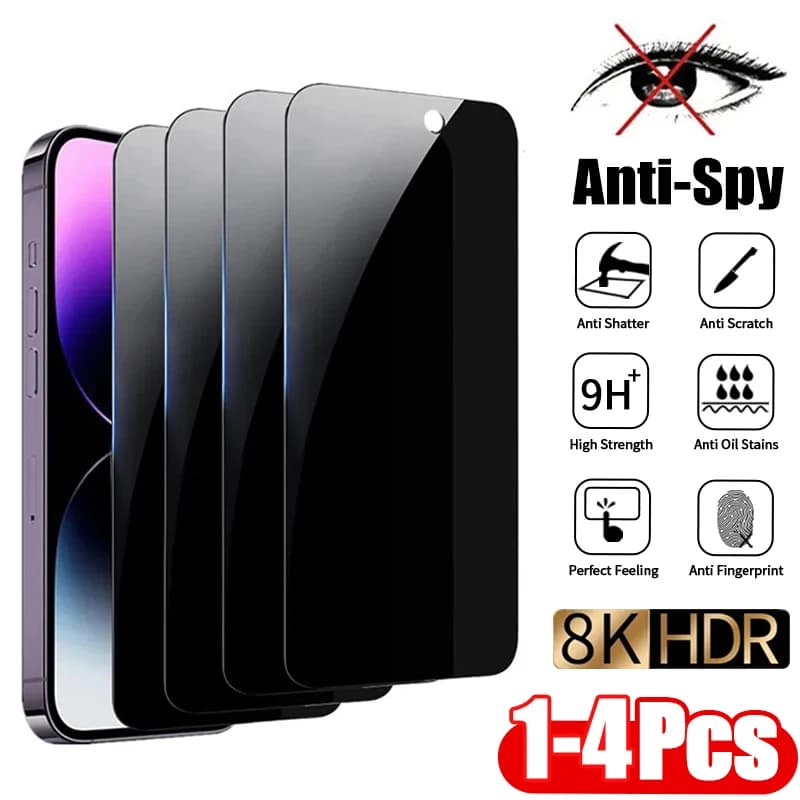 Anti-Spy Tempered Glass Screen Protector for iPhone 13, 14 Pro Max, 11, 15, 16, X, XS Max, XR - Full Coverage Privacy Screen - 1-4 Pcs Pack