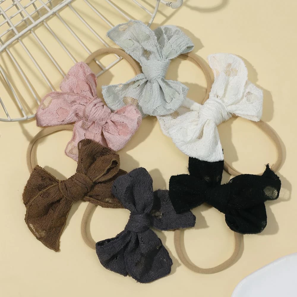 Boutique 3.5" Lace Embroidered Fable bow Nylon Headband Baby Girls Hair Clip Hair Accessories Kids Bowknot Hairpins Kid Barrette