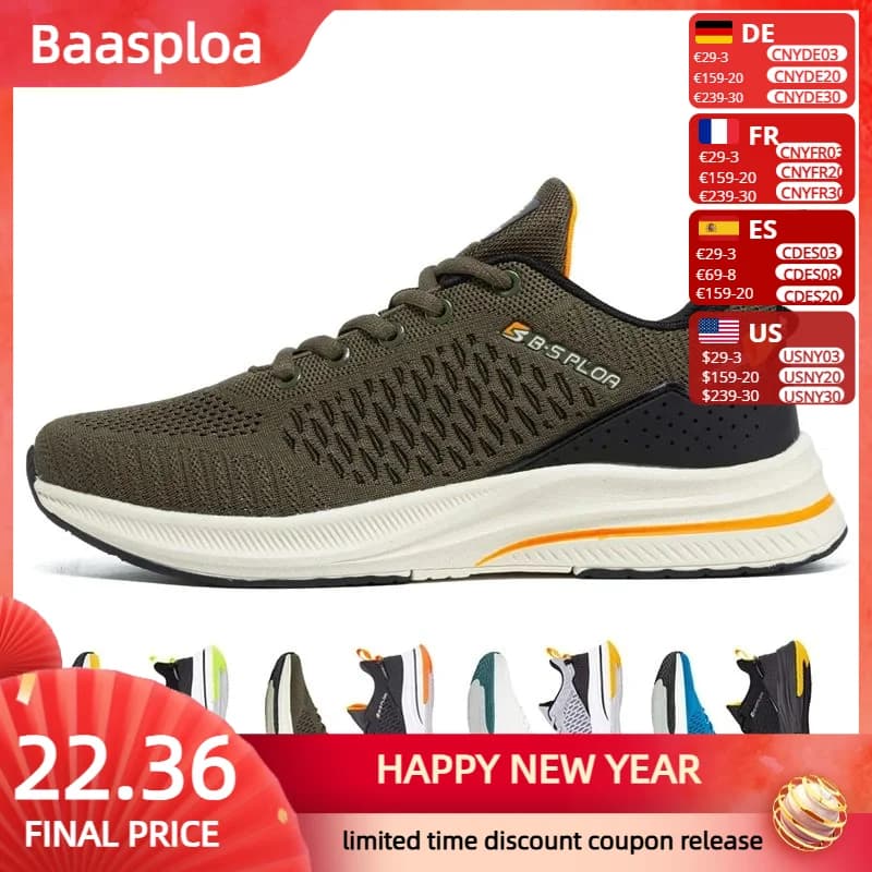 Baasploa Lightweight Running Shoes For Men 2023 Men's Designer Mesh Casual Sneakers Lace-Up Male Outdoor Sports Tennis Shoe