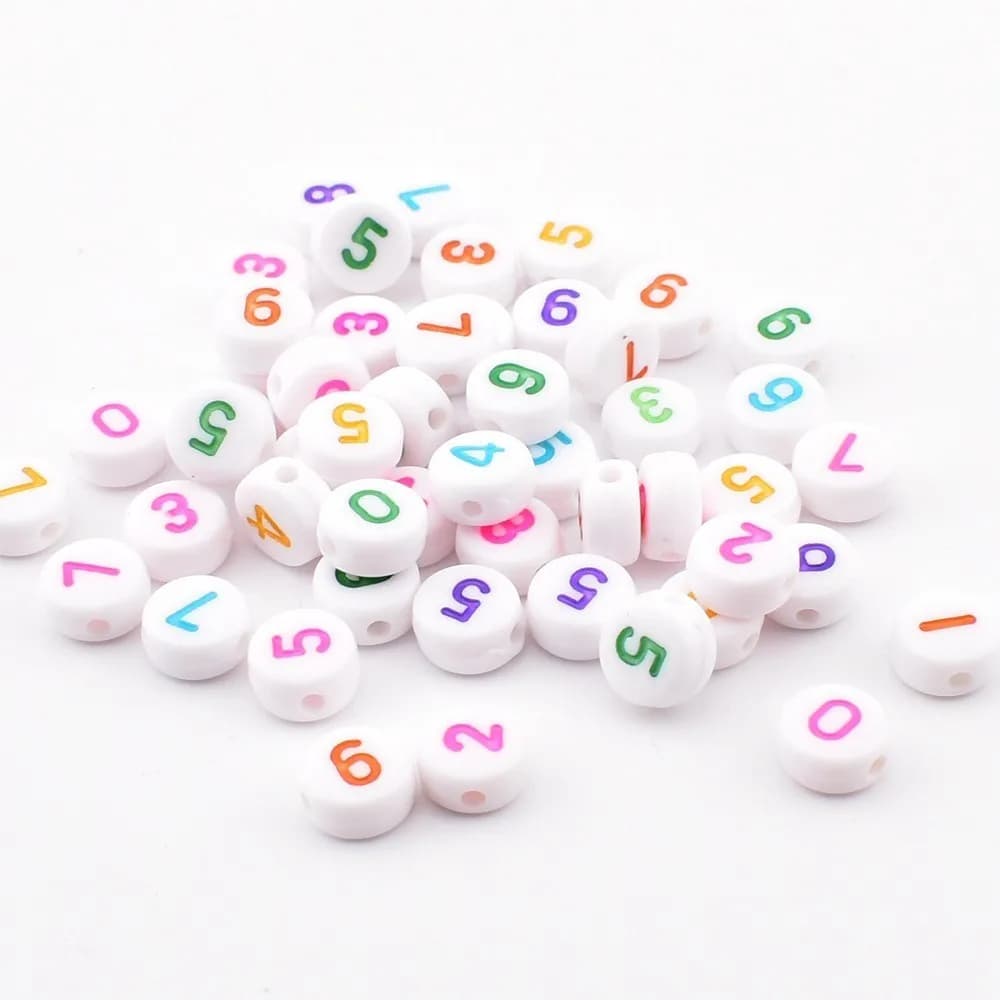 50pcs/lot 7*4*1mm DIY Acrylic letter beads Round white colored number bead for jewelry making