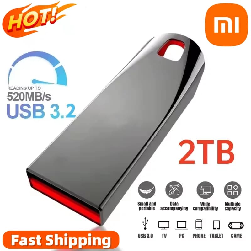XIAOMI MIJIA 2TB USB3.2 Flash Drives High Speed Metal Pendrive 1TB Portable Usb Drive Waterproof Memoria Large Capacity U Disk