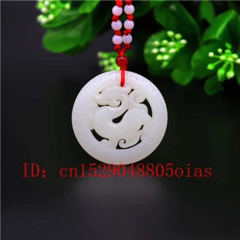 Natural White Chinese Jade Dragon Pendant Necklace Charm Jewelry Double-sided Carved Amulet Fashion Gifts for Her