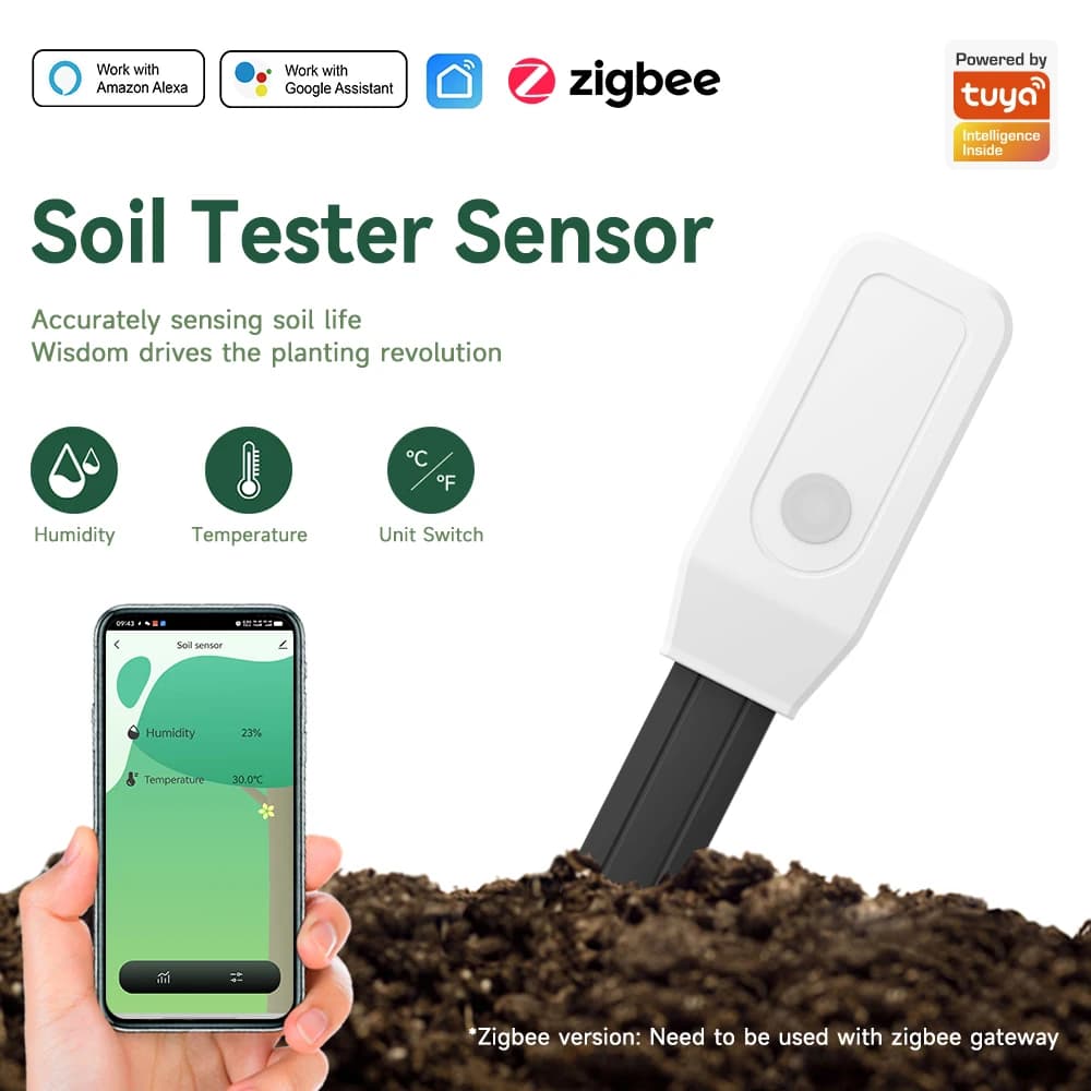 Tuya WiFi Soil Tester Sensor Tuya Soil Moisture Sensor ZigBee Soil Water Content Humidity and Temperatuer Sensor Remote Monitor