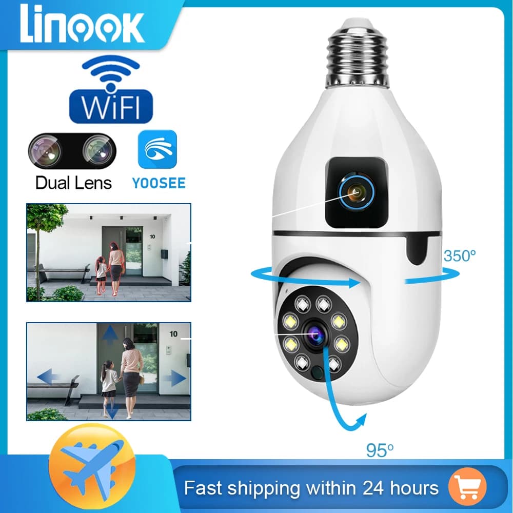 Linook YOOSEE CCTV HD dual lens, 1080P 360 WiFi, CCTV bulb camera waterproof, 360 pan tilt control CCTV wireless camera