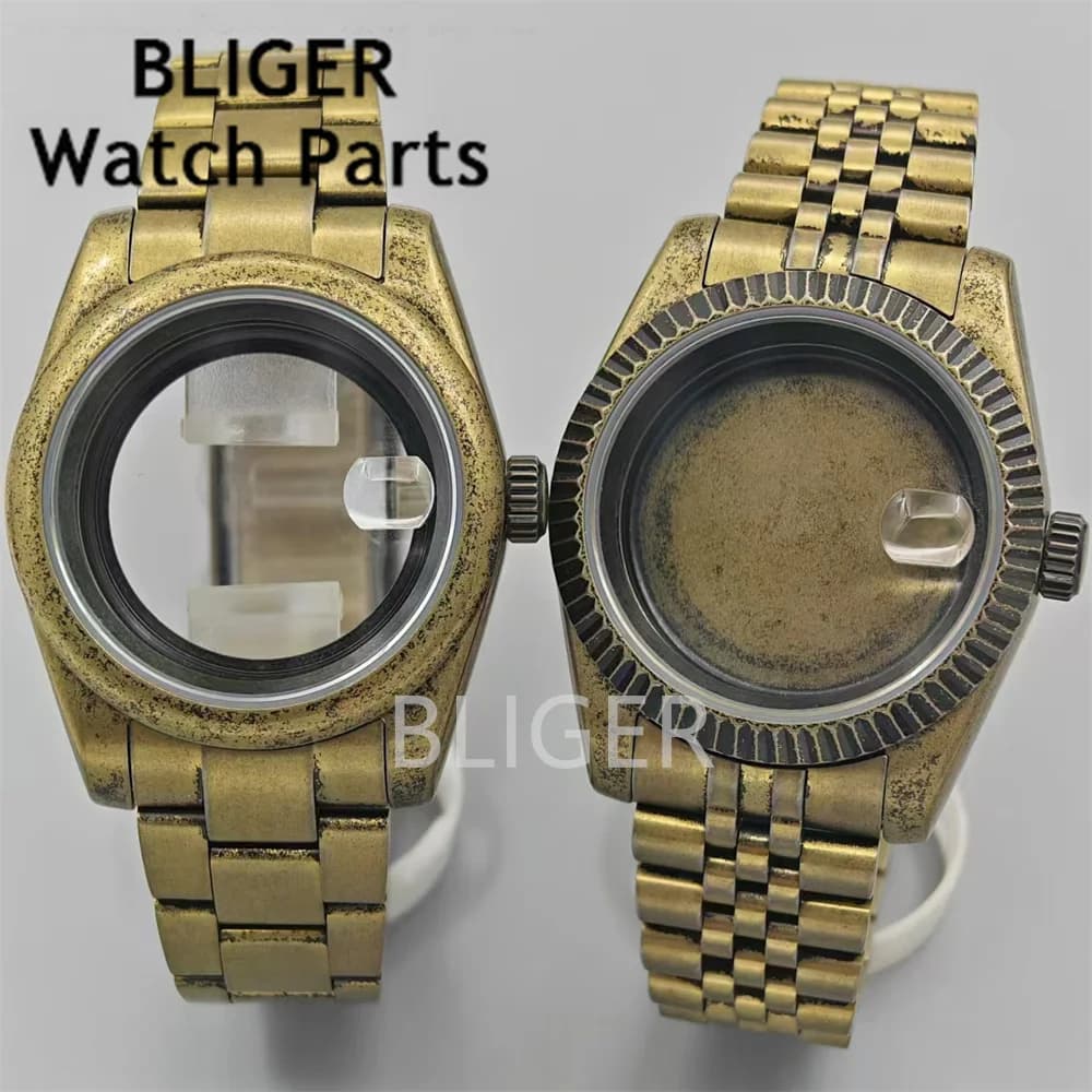 BLIGER 39mm Bronze Coating/Silver Watch Case Stainless Steel Case/Strap Sapphire Glass Fit NH34 NH35 ETA2824 PT5000 Movement