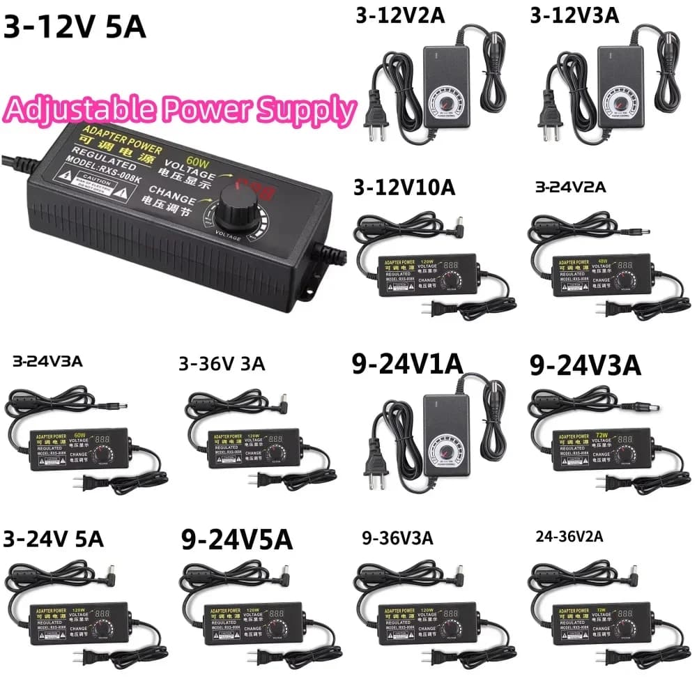 Adjustable Power Supply Universal Adapter AC110V-220V To DC 3V 9V 12V 24V 36V with Display Voltage Regulated Power Dimmer Switch