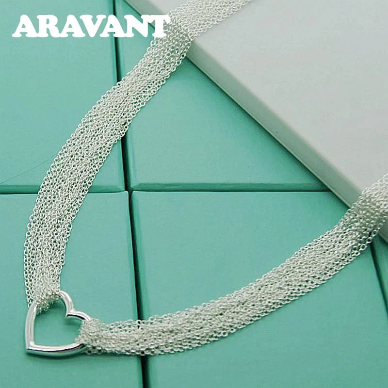 Aravant 2023 New 925 Silver Heart Necklace Chain For Women Fashion Christmas Jewelry Valentine Gifts