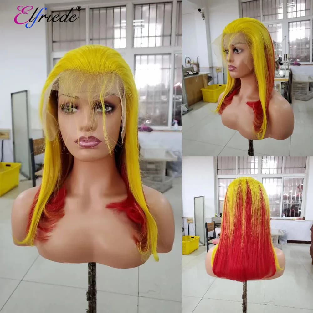 Elfriede Straight Red Yellow Hair Wigs for Women Lace Wig 4x4 Lace Closure 13X4 13X6 HD Lace Frontal Wig 100% Human Hair Wigs