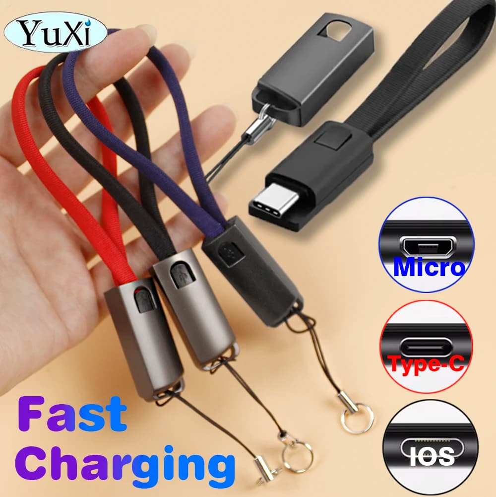 1Pc Keychain Micro Type-C USB Cable Fast Charging Portable Short Data Cable for Xiaomi Huawei Samsung IPHONE USBC Key Chain