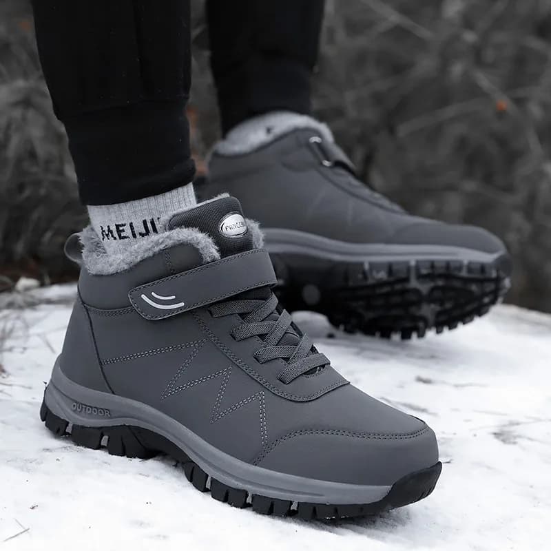 Women Boots Men Boots Winter Plush Leather Waterproof Sneakers Outdoor Warm Boots Unisex Climbing Shoes Lace-up Hiking Boots Man