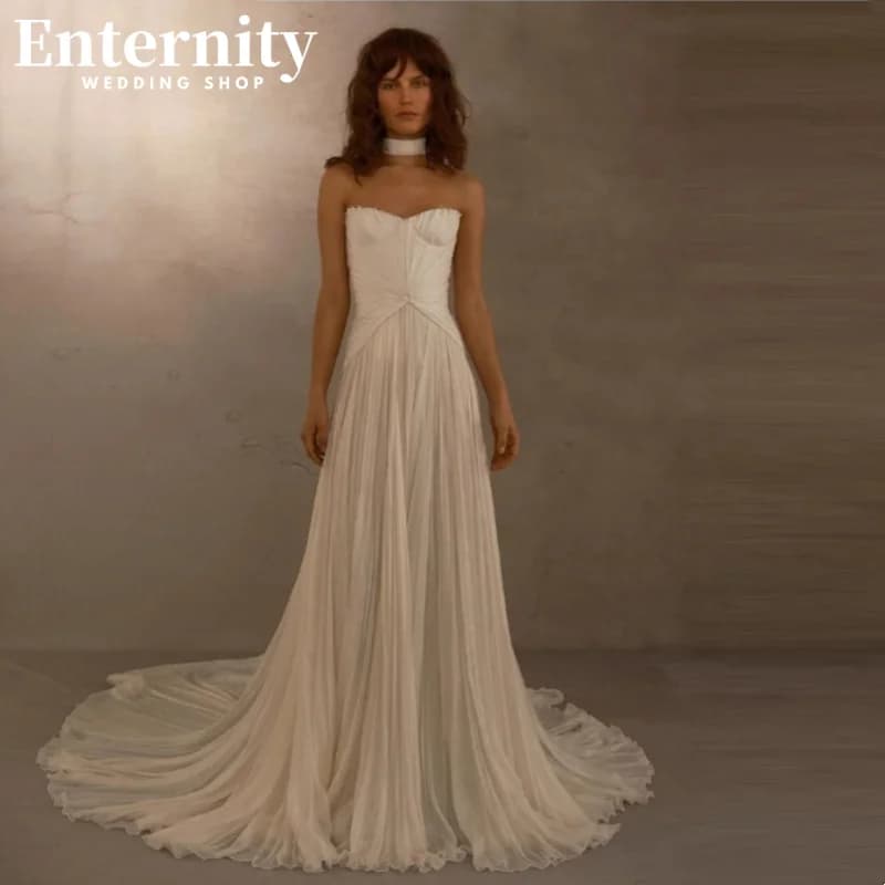 Customized Beach Bridal Gowns A-line Wedding Dresses Sleeveless Sweetheart Pleated Boho Bridal Gowns 2024 vestidos de novia