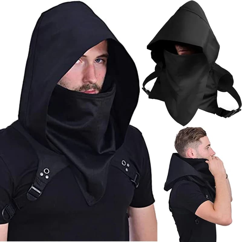 Unisex Halloween Costumes Medieval Mask Hat Cosplay Renaissance Hooded Cloak Cape Cowl Assassin Black Gothic Vampire Accessories