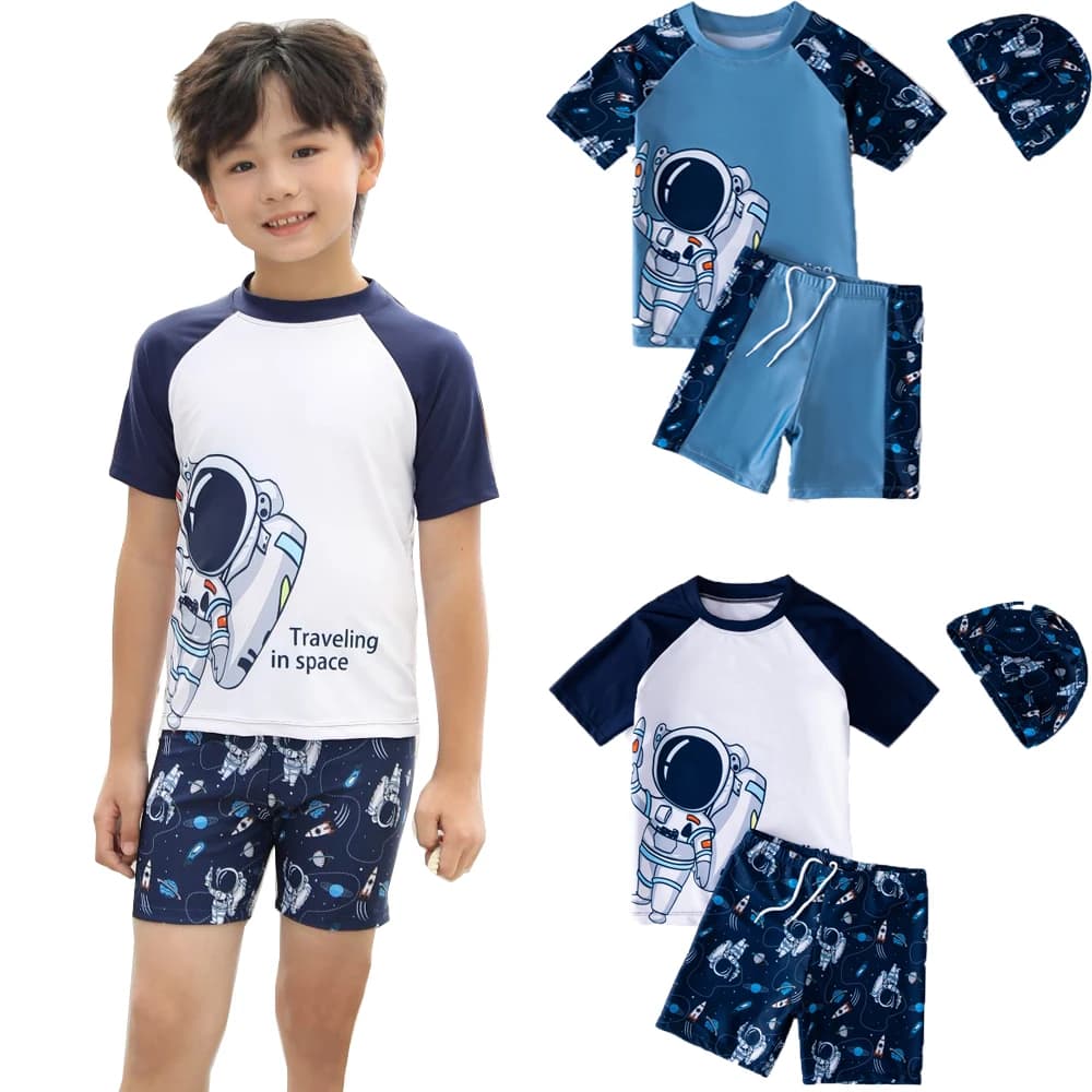 Summer Children's Swimsuit Boy Short Sleeve Beachwear Anstronaut Kids Cartoon Cute Quick Drying Boys Swimsuit Set Boys Swim Suit