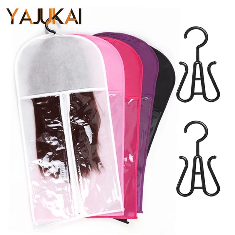 Anti Dust Hair Package Wig Bag With Hanger For Hair Extensions Storage Bags With Plastic Holder Hair Packaging Bags