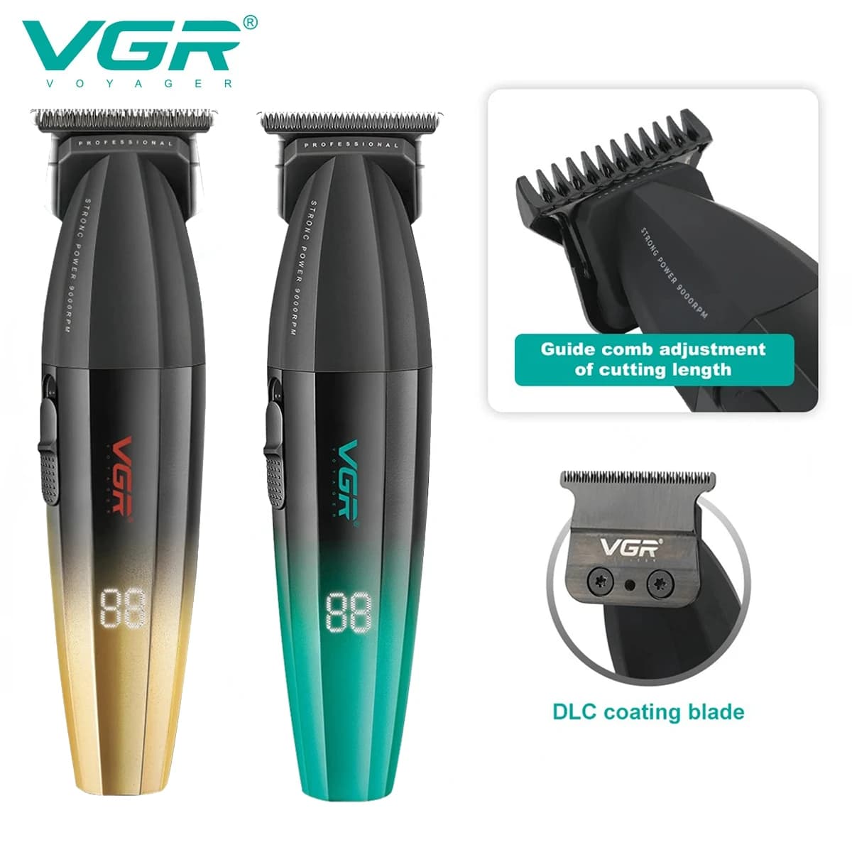 VGR Hair Trimmer Professional Hair Cut Machine 9000 RPM Electric Barber Clipper Metal Rechargeable Hair Clipper for Men V-906